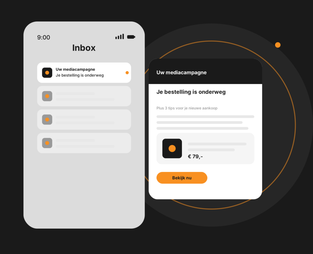 Dashboard-mockup van e-mailmarketing met campagnes, lijsten en e-mailstatistieken