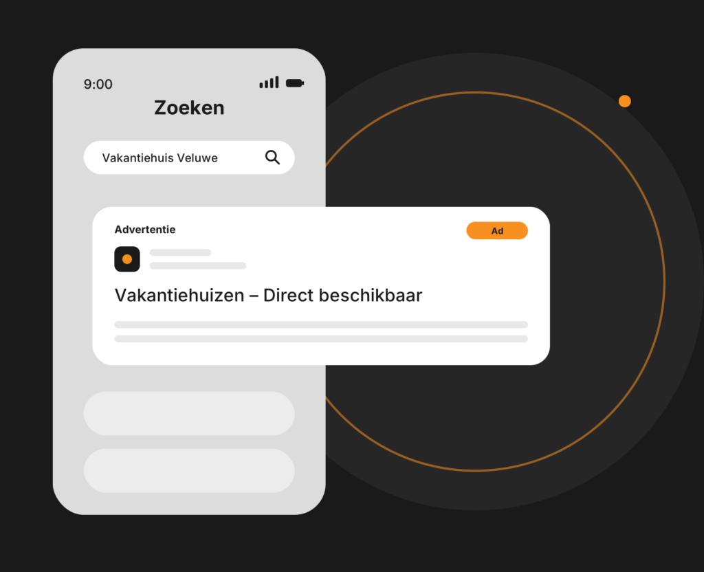 Dashboard-mockup van zoekadvertenties op overige zoekmachines met campagnes en klikken