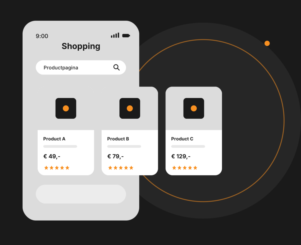 Tablet-mockup van een productpagina met onderdelen voor conversie-optimalisatie in een webshop