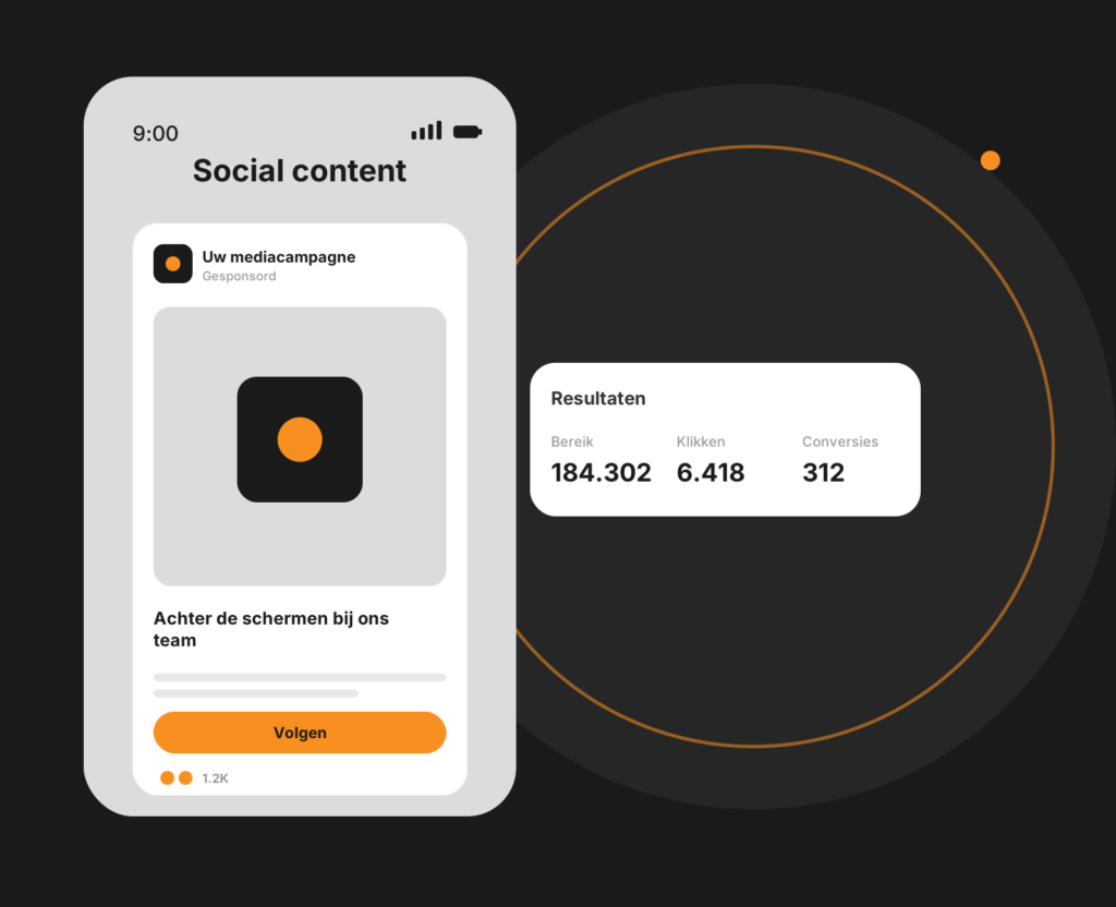 Tablet-mockup van een social media contentoverzicht met geplande posts en visuals